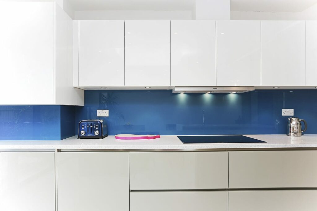 Topaz Blue Glass Splashback 2 | Bold Kitchens, Barnsley
