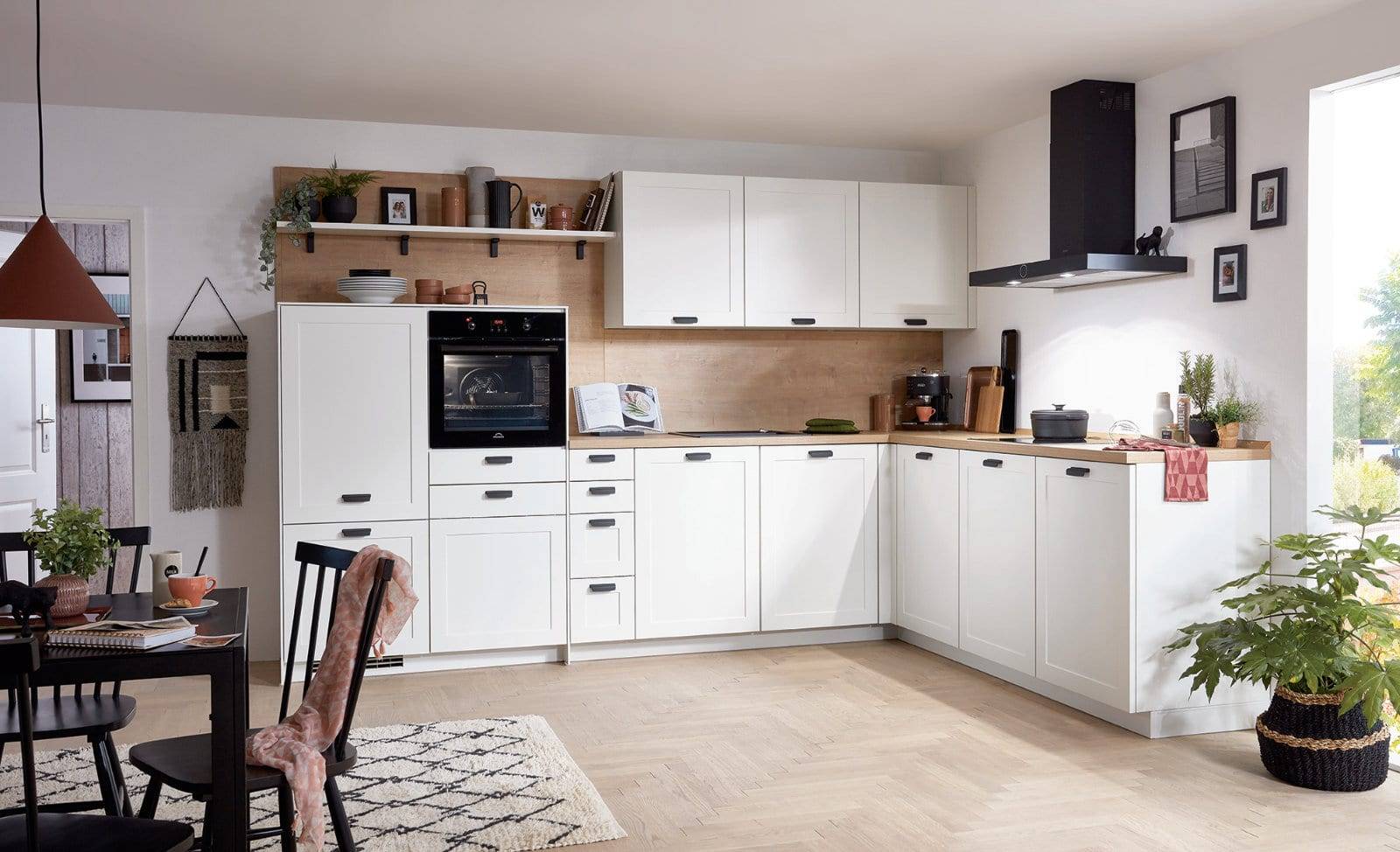 Nobilia Matt White Wood Shaker L Shaped Kitchen 2021 1 | Lead Wolf, Peterborough