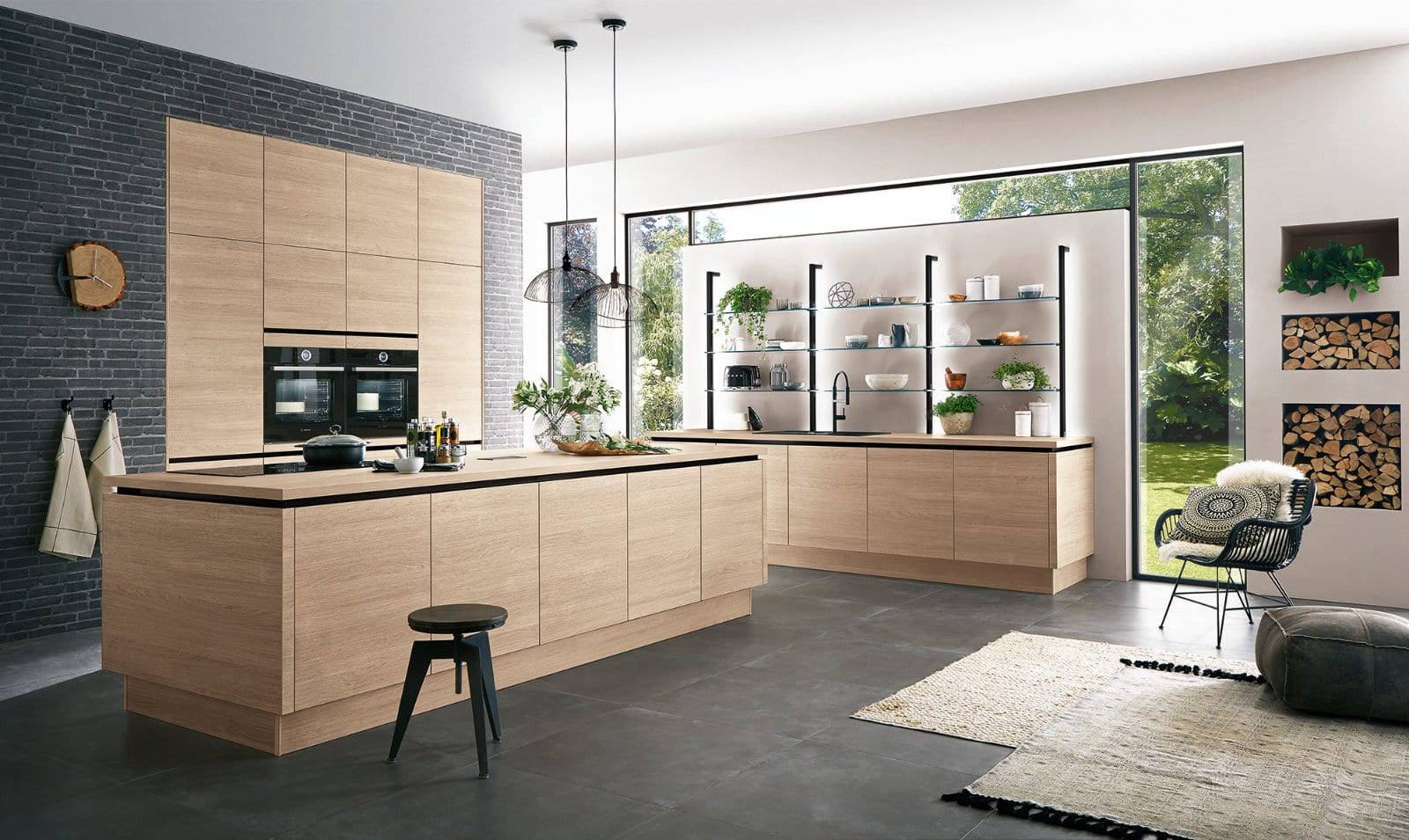 Nobilia Modern Handleless Wood Open Plan Kitchen With Island 2021 | Lead Wolf, Peterborough