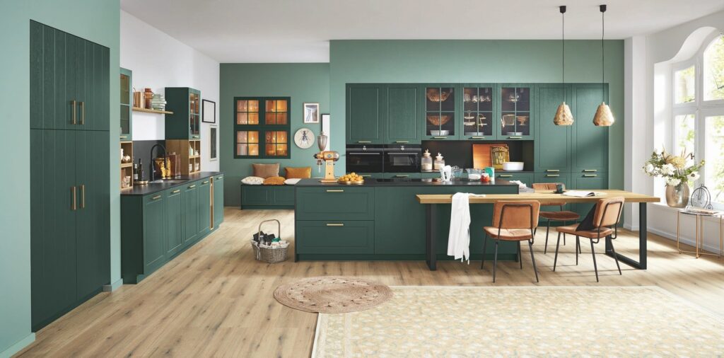 Ballerina Green Shaker Open Plan Kitchen 1 | Totally Kitchens, Southampton