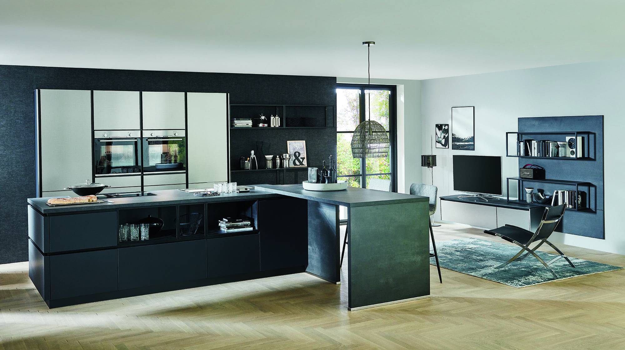 Nobilia Black Matt Metallic Handleless Kitchen With Island 2021 | Modus Kitchens, London