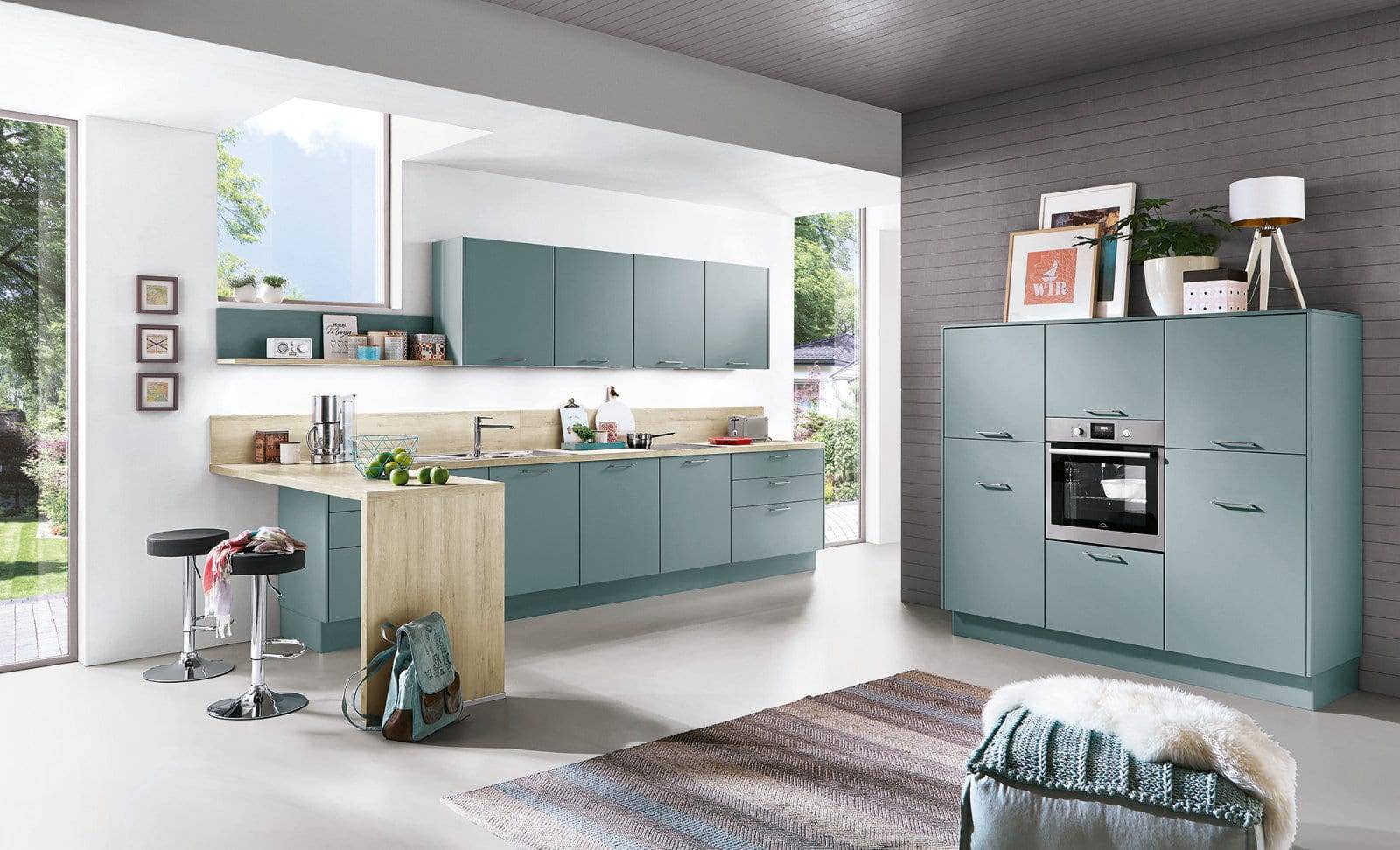 Nobilia Matt Blue Wood Open Plan Kitchen 2021 | Modus Kitchens, London