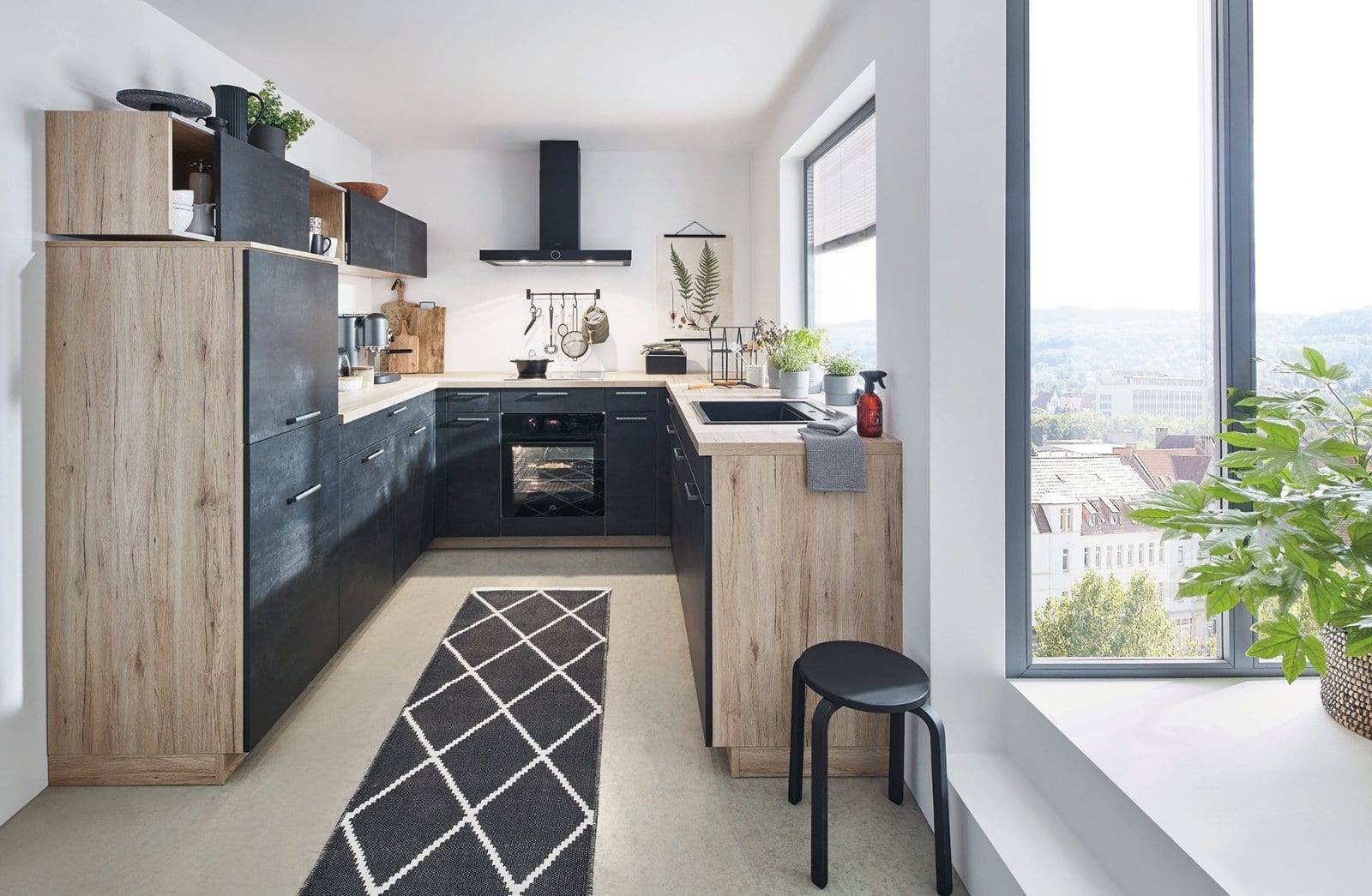 Nobilia Charcoal Wood U Shaped Compact Kitchen 2021 1 1 | Modus Kitchens, London