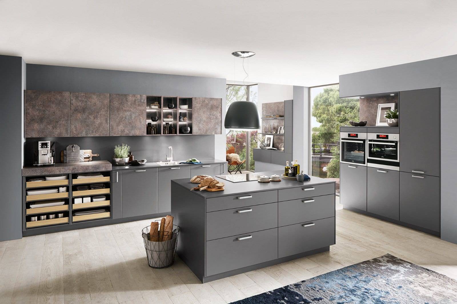 Nobilia Matt Grey Wood L Shaped Compact Kitchen 2021 | Modus Kitchens, London