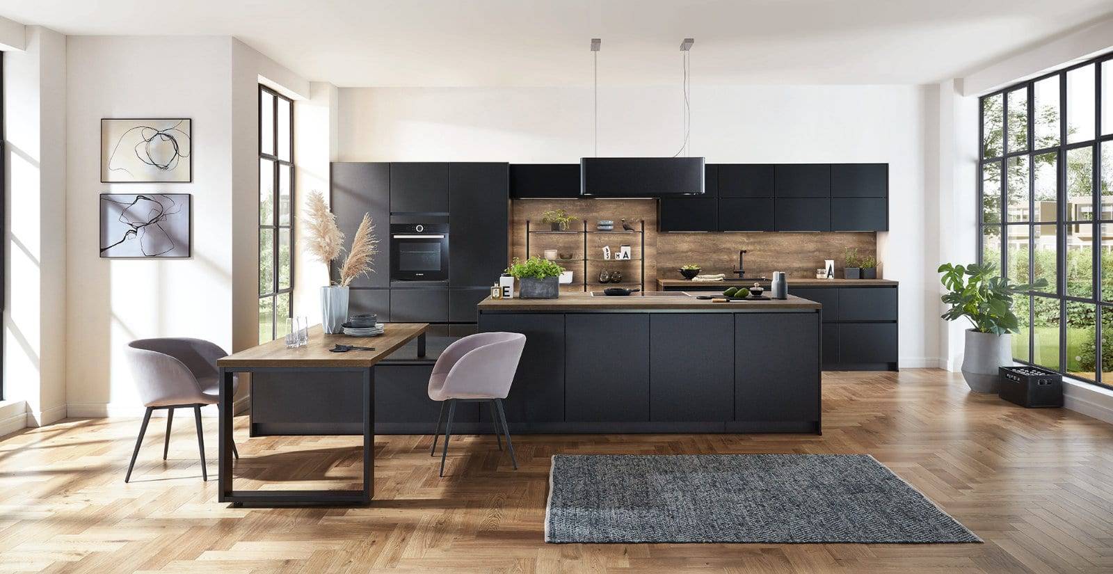 Nobilia Matt Black Wood Handleless Kitchen 2021 | Modus Kitchens, London