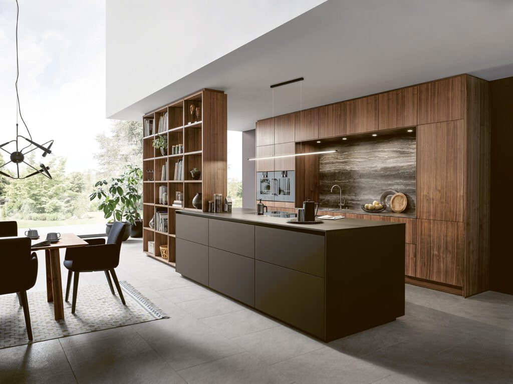 Next125 Modern Matt Wood Handleless Open Plan Kitchen With Island | House of Harrogate, Harrogate