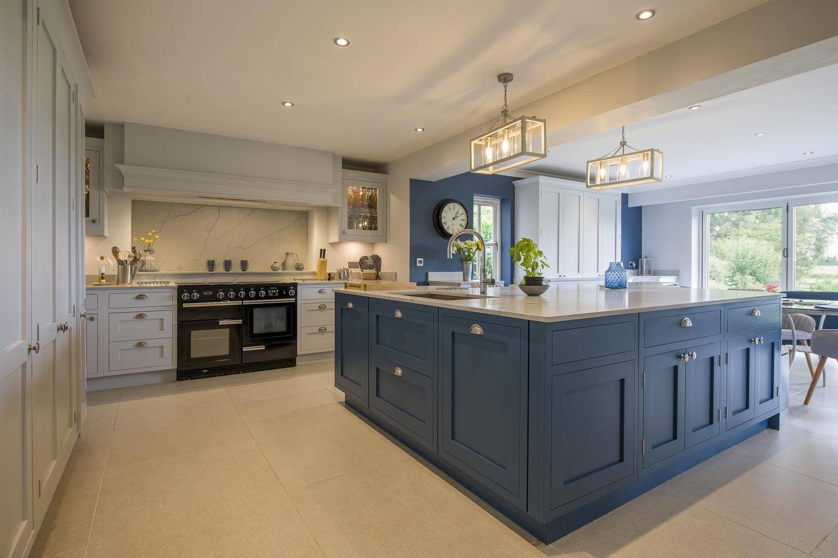 White Shaker Kitchen With Blue Island 1 | House of Harrogate, Harrogate