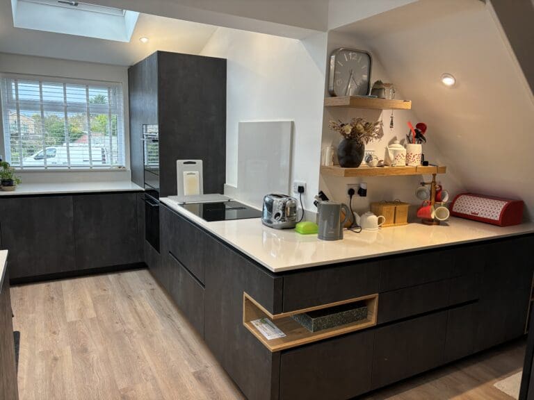 Modern Handleless Concrete Effect Kitchen