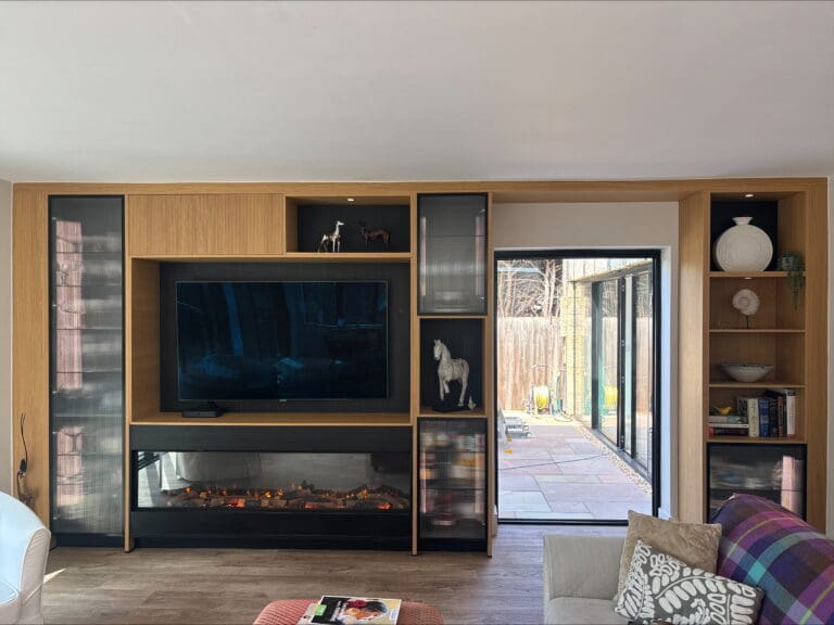 Natural Oak and Black Oak Veneer Media Wall