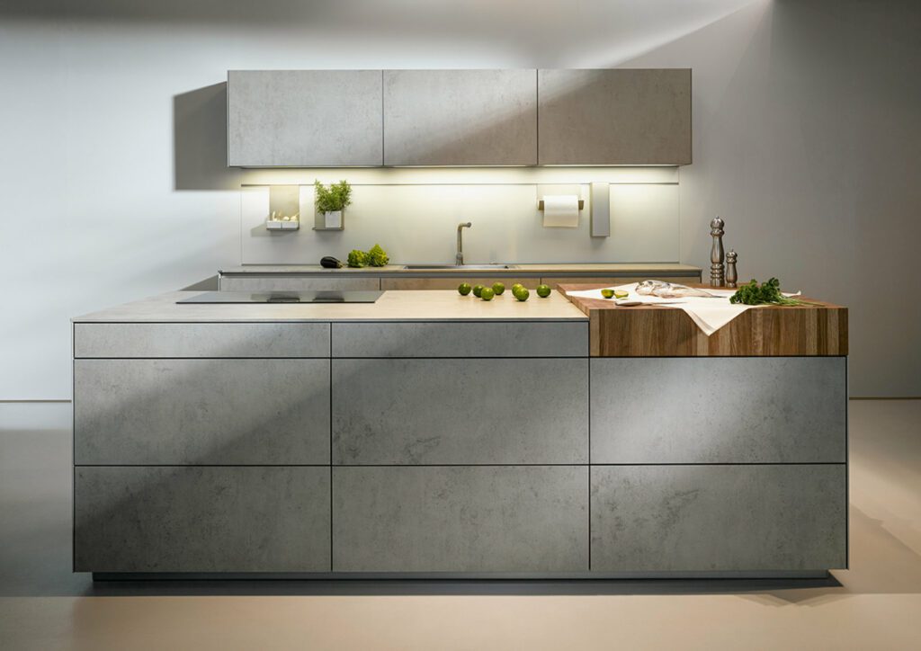 Designing a Sustainable Kitchen: Eco-Friendly Kitchens in Sheffield with Square - Next125 Grey Concrete Handleless Kitchen | Nobilia German Kitchens by Square, Sheffield