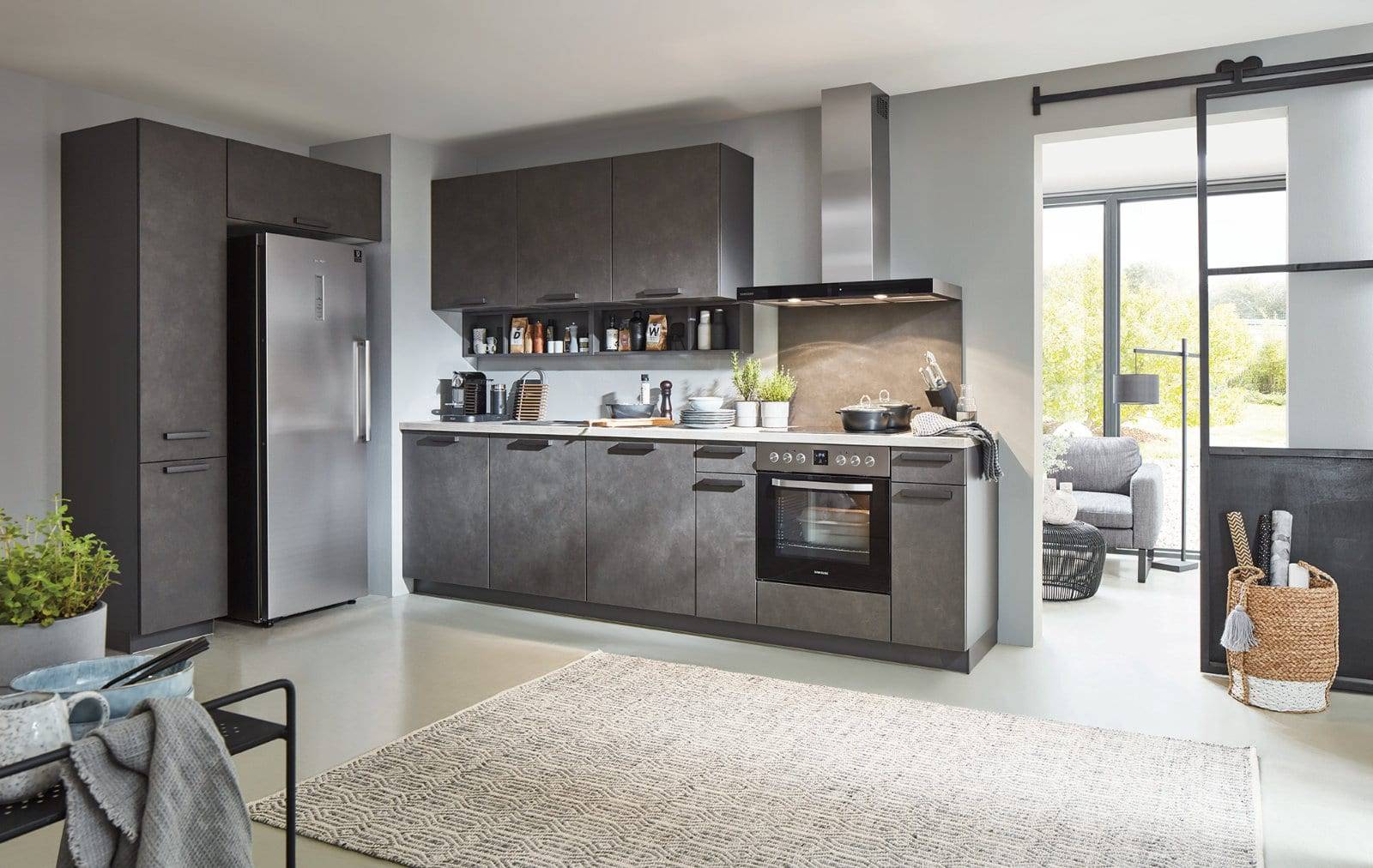 Nobilia Modern Concrete Open Plan L Shaped Kitchen 2021 1 | Lead Wolf, Peterborough