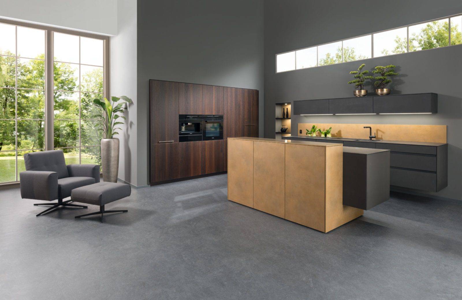 Rempp Modern Matt Grey Ceramic Wood Handleless Open Plan Kitchen With Island | Haus12, Newcastle