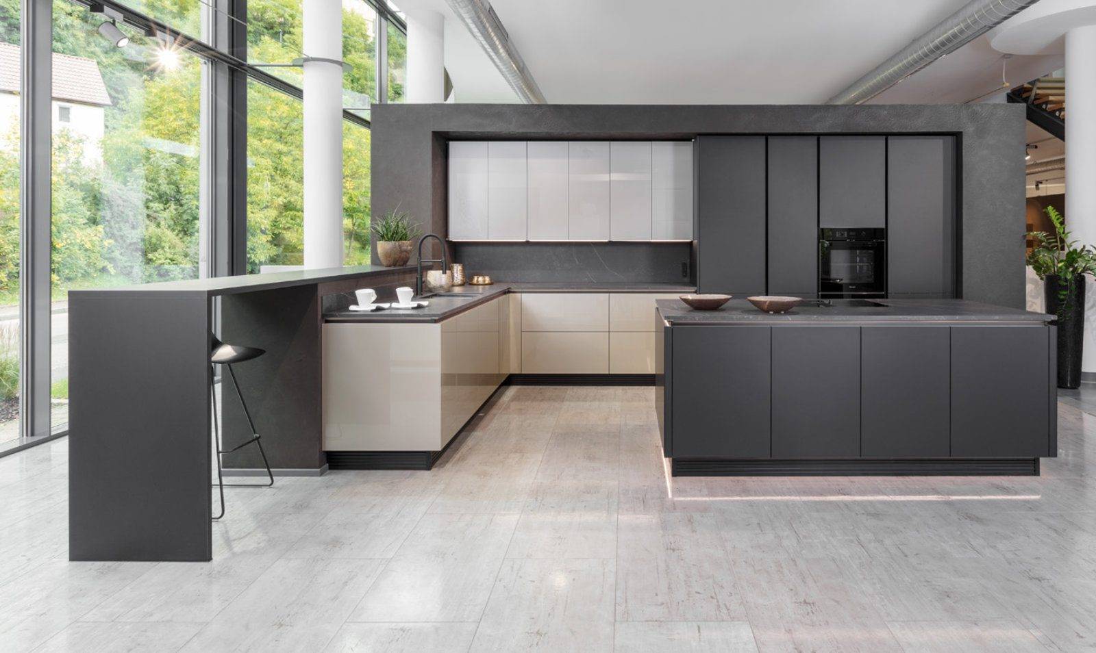 Rempp Modern Grey Matt Gloss L Shaped Handleless Kitchen With Island | Haus12, Newcastle