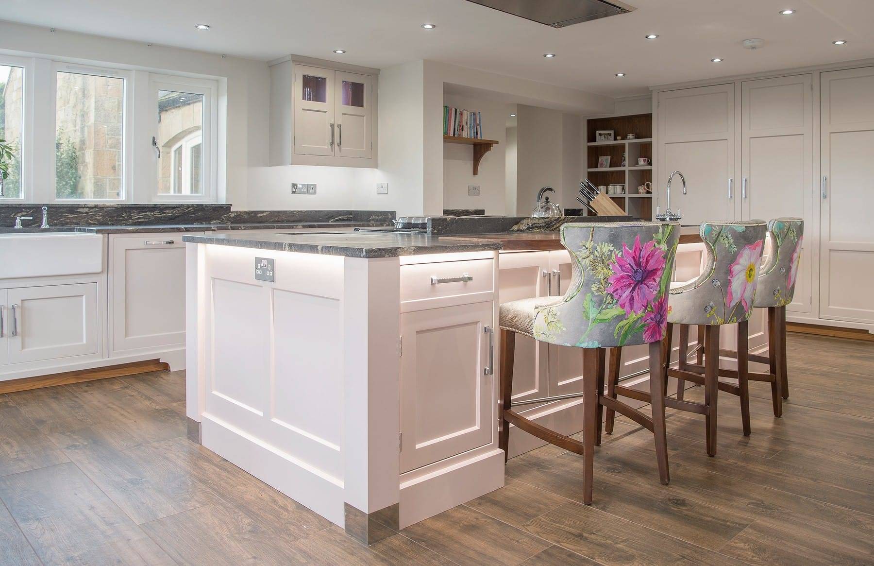Hepworth Wood In Frame Kitchen With Pink Island | Pieve Interiors, Paisley