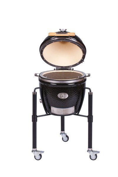 Monolith junior grill open with cart in black