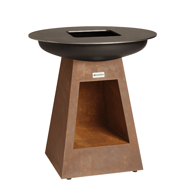 Firenza 1000Cw bbq plancha in corten with wood storage | Urban Garden Space, Lichfield