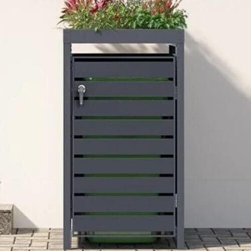 Anthracite Galvanized Steel Wheelie Bin Cover With Planter Top | Single