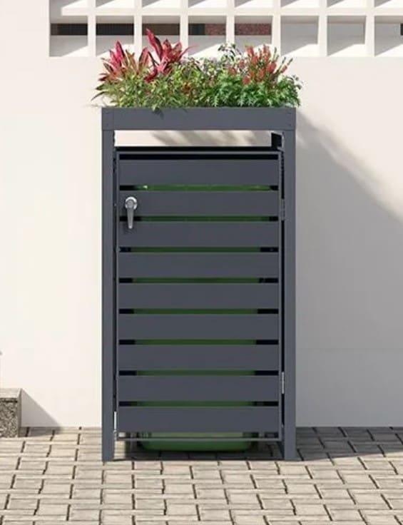 Anthracite Galvanized Steel Wheelie Bin Cover With Planter Top | Single