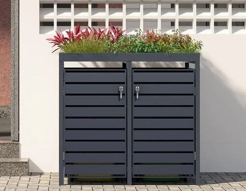 Anthracite Galvanized Steel Wheelie Bin Cover With Planter Top | Double