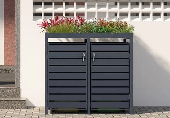 Anthracite Galvanized Steel Wheelie Bin Cover With Planter Top | Double