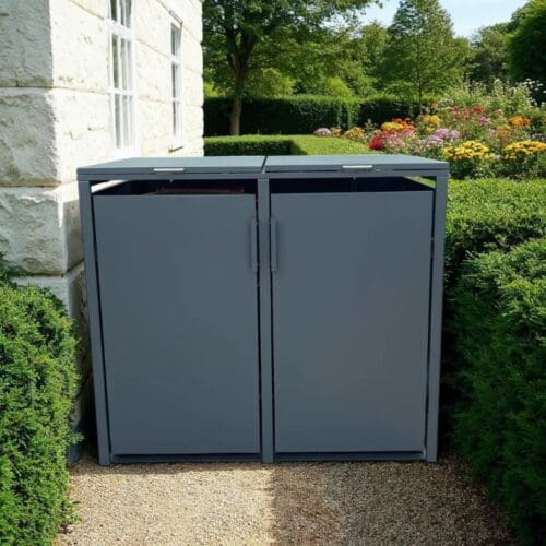 Anthracite Solid Panel Galvanized Steel Wheelie Bin Cover | Double