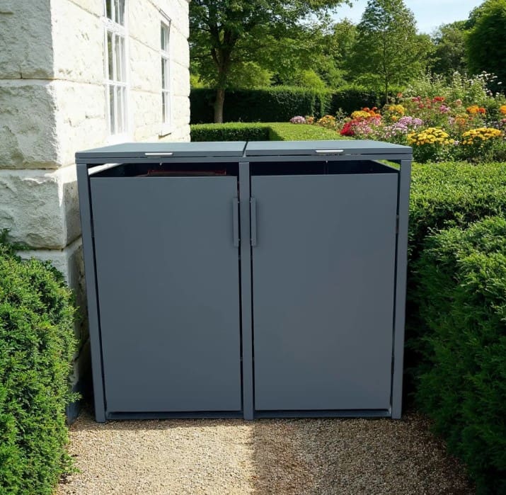 Anthracite Solid Panel Galvanized Steel Wheelie Bin Cover | Double