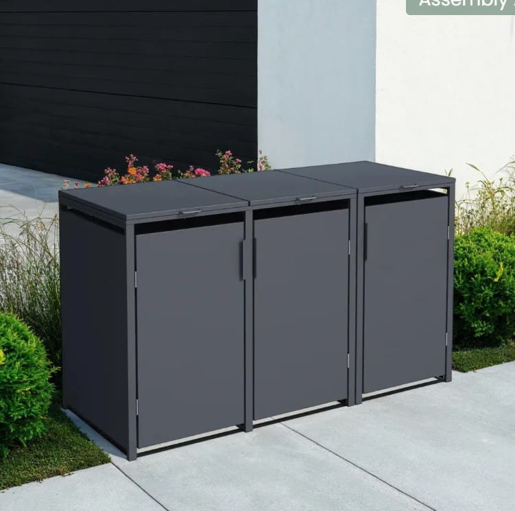 Anthracite Solid Panel Galvanized Steel Wheelie Bin Cover | Triple