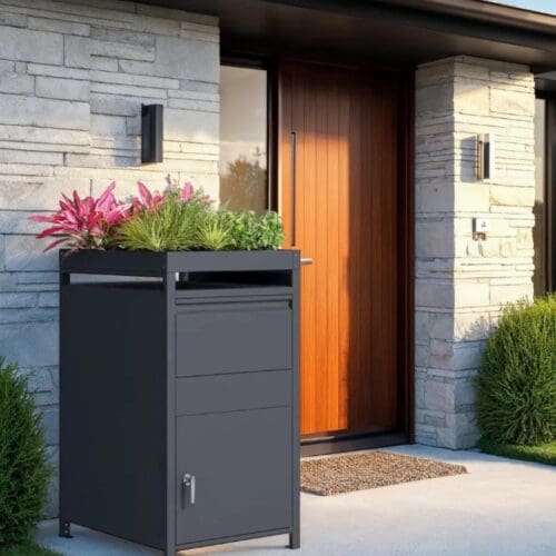 Anthracite Galvanized Steel Parcel Box With Planter