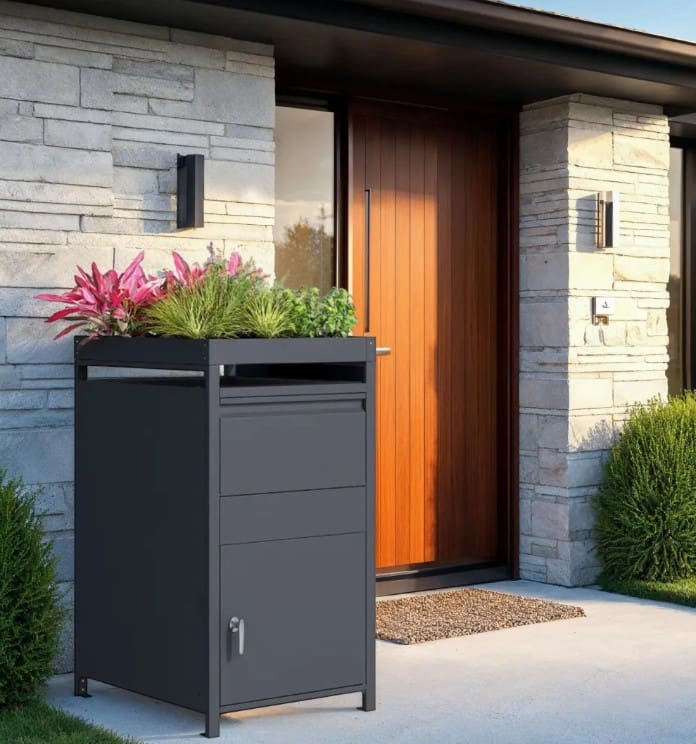 Anthracite Galvanized Steel Parcel Box With Planter