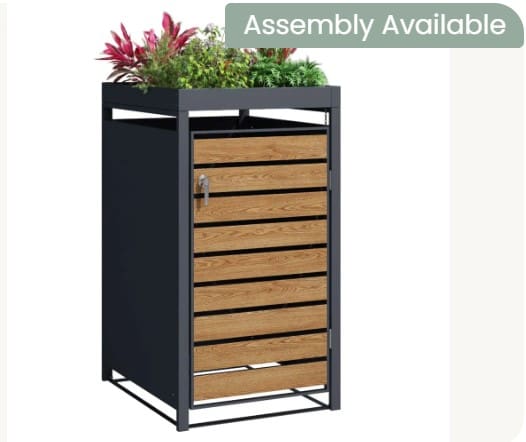 Teak Galvanized Steel Wheelie Bin Cover With Planter Top | Single - Image 3