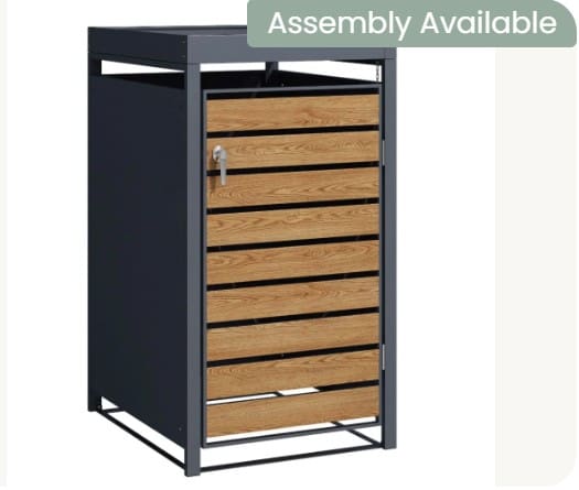 Teak Galvanized Steel Wheelie Bin Cover With Planter Top | Single - Image 2