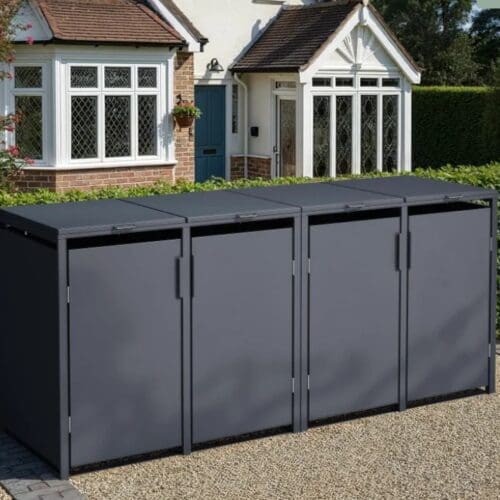 Anthracite Solid Panel Galvanized Steel Wheelie Bin Cover | Quad 4