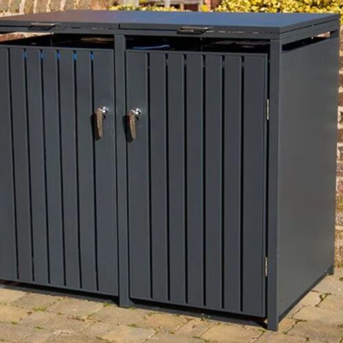 Slatted Panel Galvanised Steel Wheelie Bin Cover | Anthracite | Double