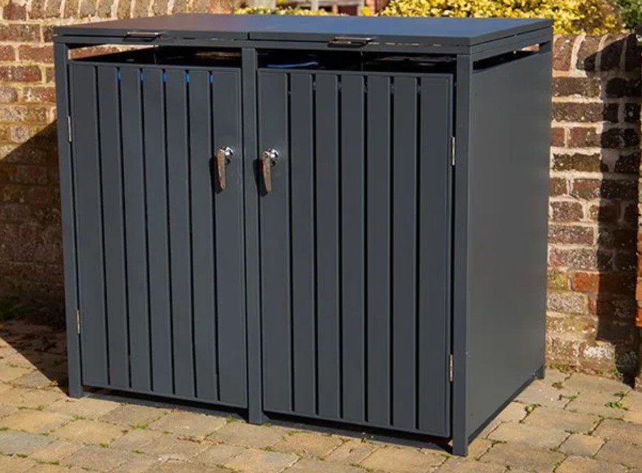 Slatted Panel Galvanised Steel Wheelie Bin Cover | Anthracite | Double