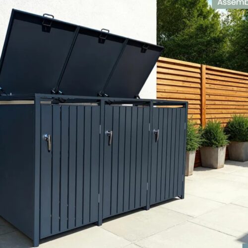 Slatted Panel Galvanised Steel Wheelie Bin Cover | Anthracite | Triple