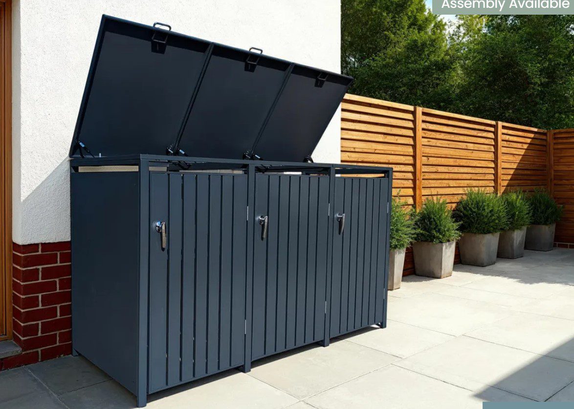 Slatted Panel Galvanised Steel Wheelie Bin Cover | Anthracite | Triple