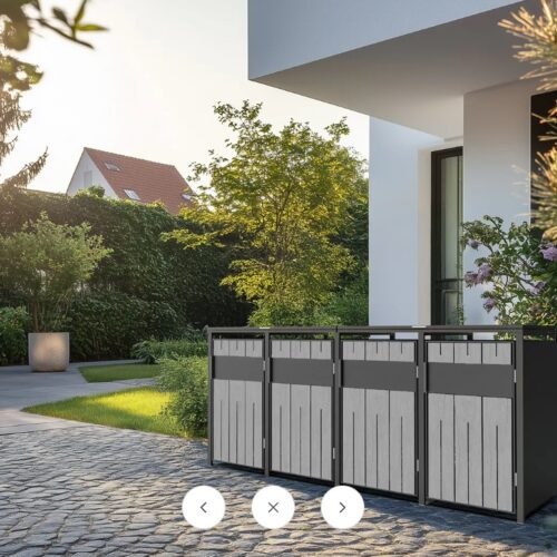 Slatted Panel Galvanised Steel Wheelie Bin Cover | Grey Wood Effect | Quad