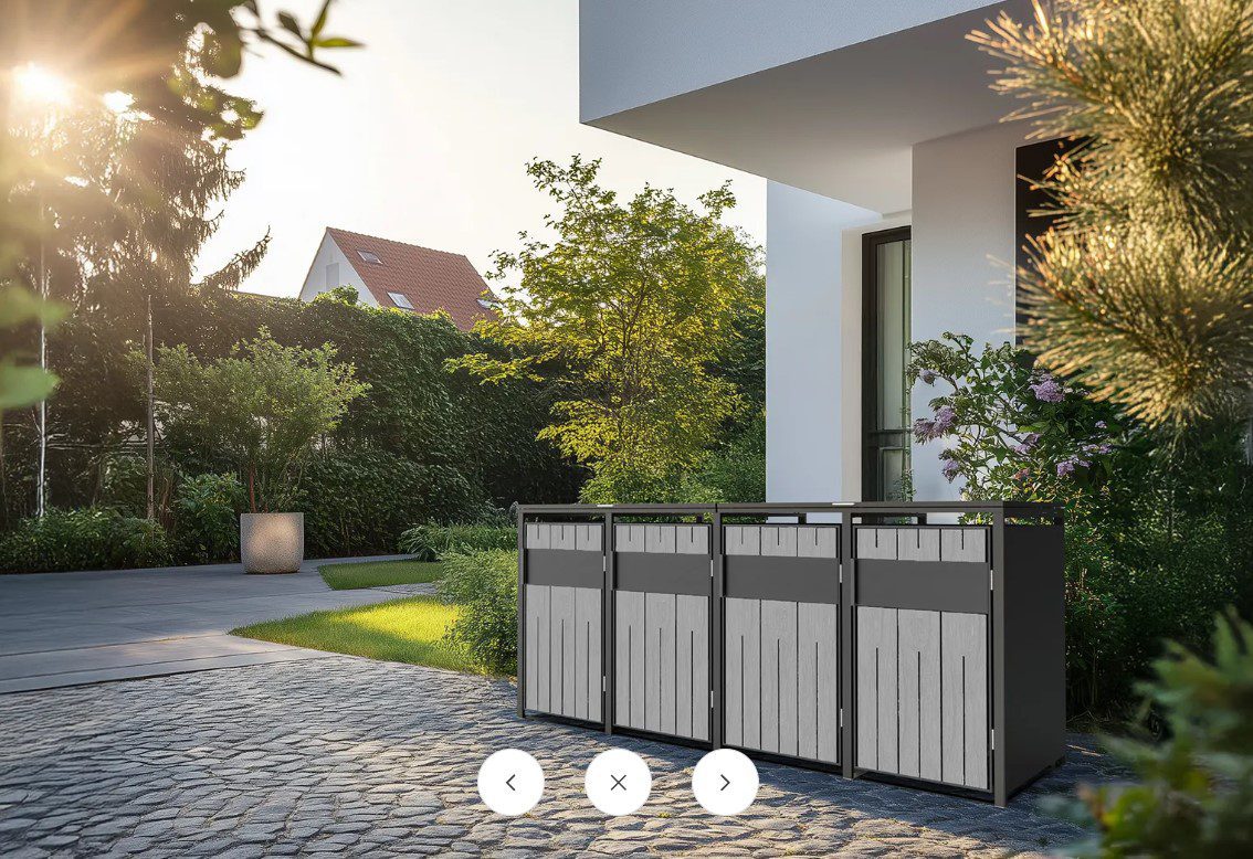 Slatted Panel Galvanised Steel Wheelie Bin Cover | Grey Wood Effect | Quad
