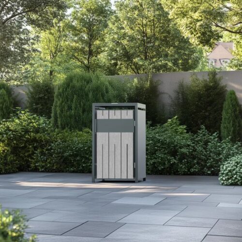 Slatted Galvanized Steel Wheelie Bin Cover | Grey Wood | Single