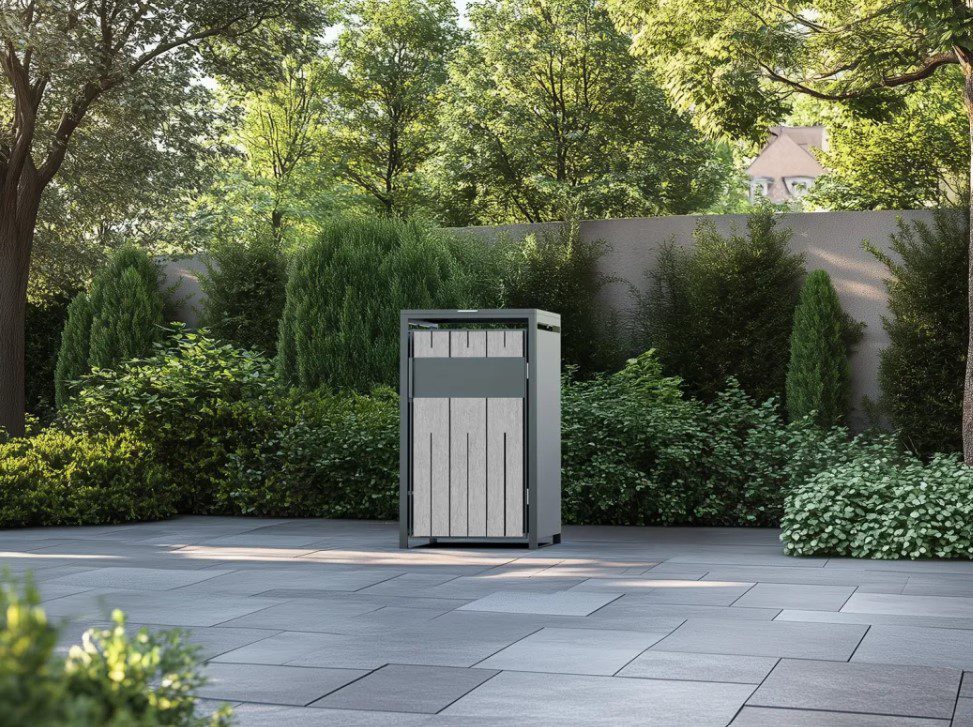 Slatted Galvanized Steel Wheelie Bin Cover | Grey Wood | Single