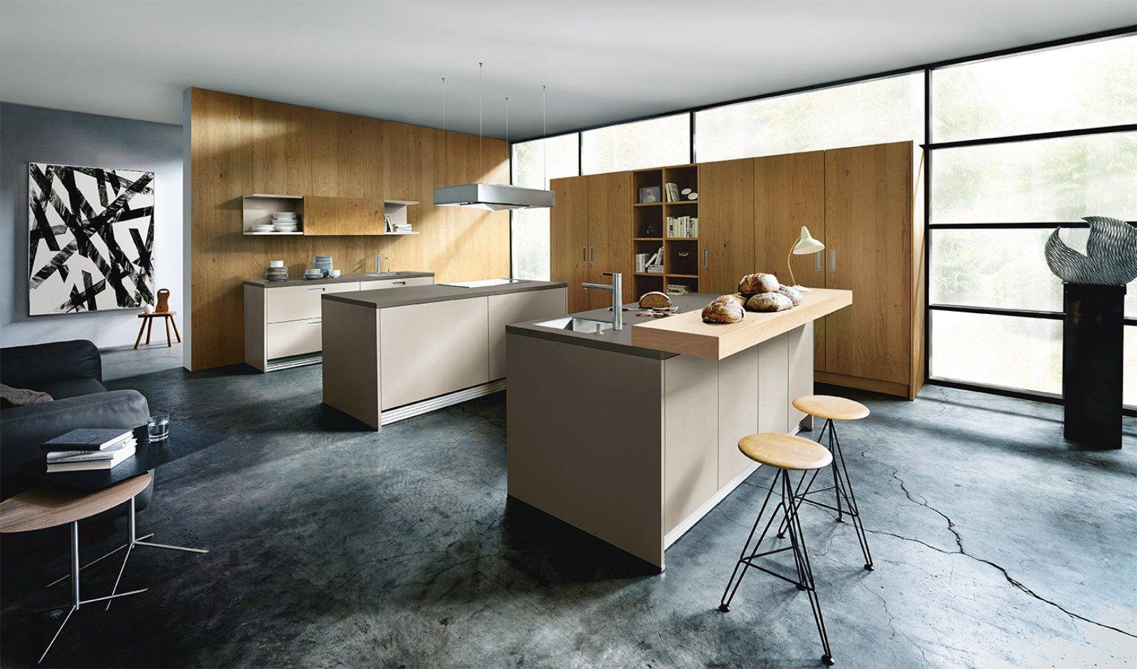 Next125 Matt Wood Open Plan Kitchen With Islands | Osborne Interiors, Chiswick
