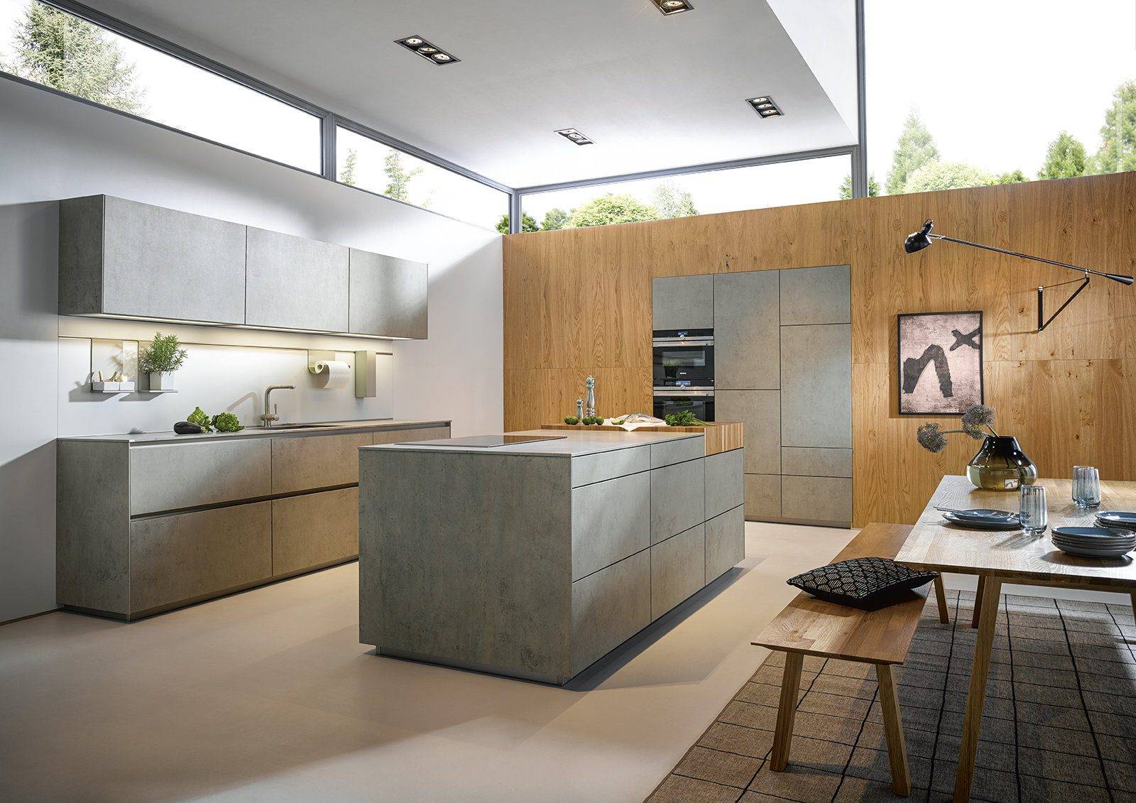 Next125 Grey Concrete Handleless L Shaped Kitchen With Island | Osborne Interiors, Chiswick