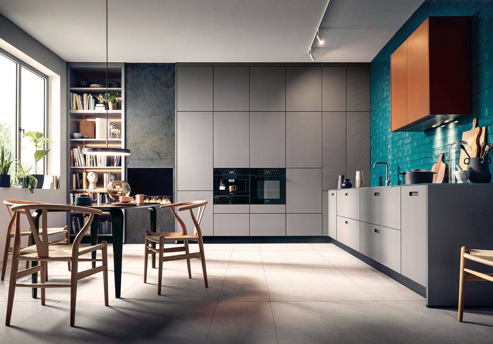 Next125 Modern Matt Grey Handleless Open Plan L Shaped Kitchen | Osborne Interiors, Chiswick