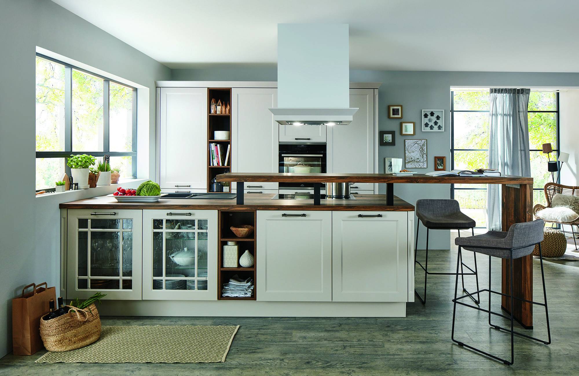 Nobilia Matt White Wood Shaker Open Plan Kitchen With Island 2021 1 | Osborne Interiors, Chiswick