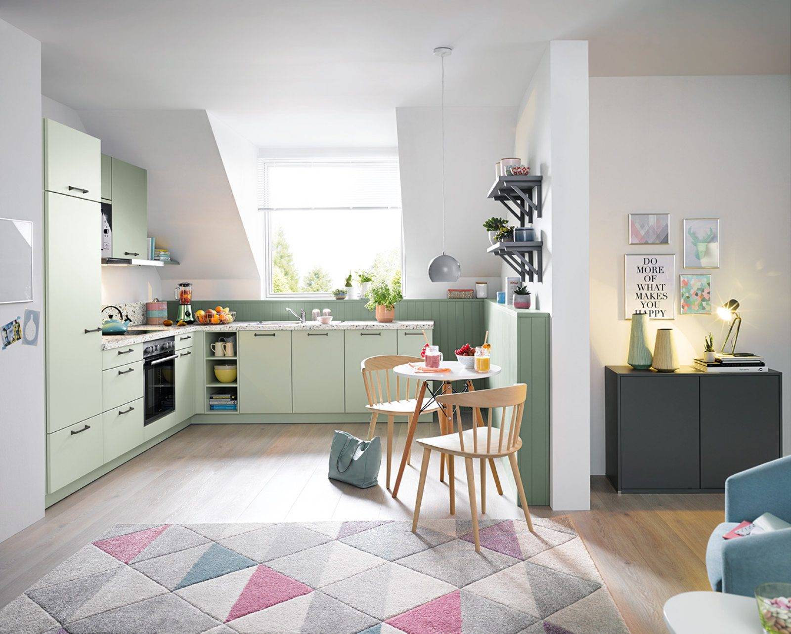 Schuller Green Matt L Shaped Kitchen | Osborne Interiors, Chiswick
