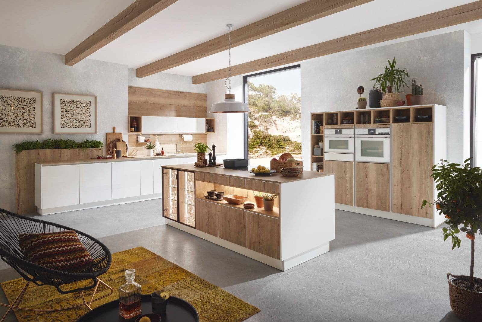 Stormer Matt White Wood L Shaped Open Plan Kitchen With Island | Fairway Interiors, Hertford