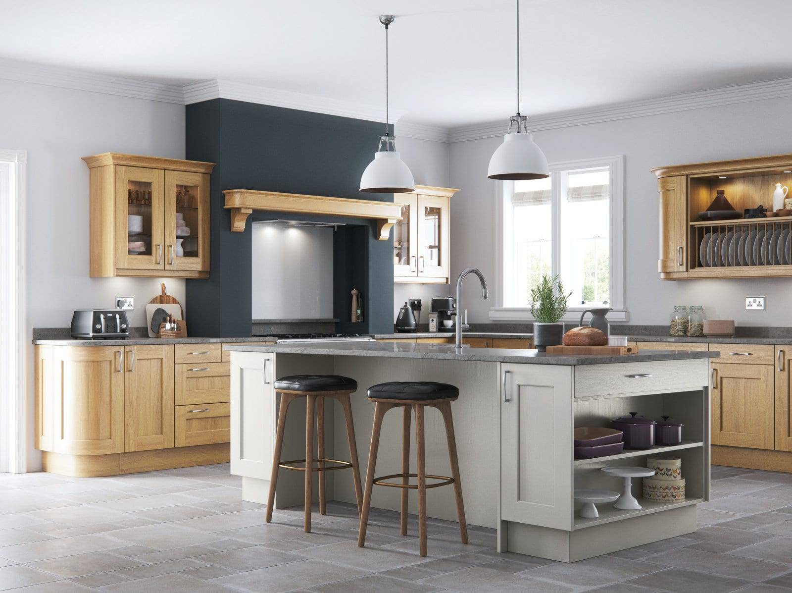 Alku Shaker Grey Wood L Shaped Kitchen With Island | Fairway Interiors, Hertford