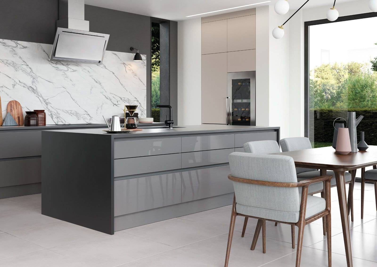 Alku Modern Grey Gloss Kitchen With Island 1 | Fairway Interiors, Hertford