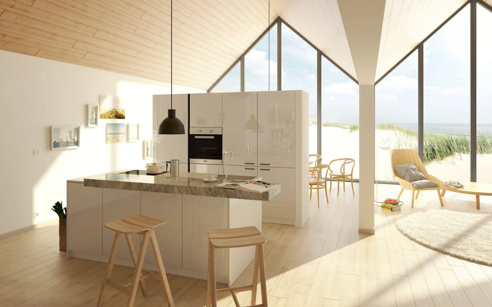 Stormer Gloss Compact Kitchen With Island | Fairway Interiors, Hertford