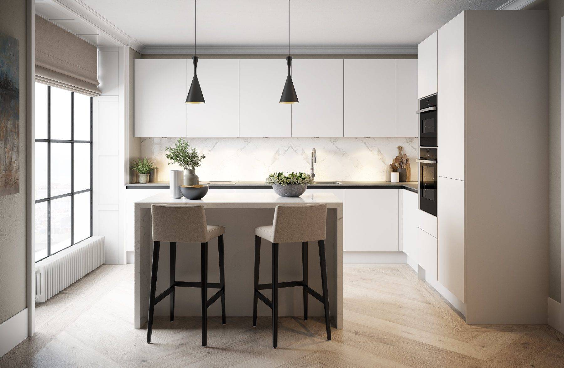 Daval Light Handleless Kitchen With Island | Zara Kitchen Design, Wokingham